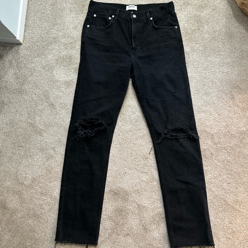AGOLDE black distressed Jeans. Extra Long